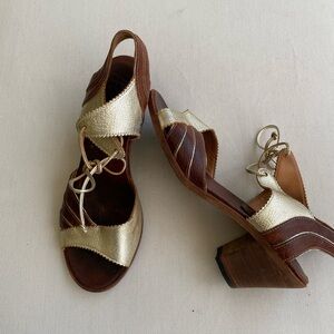 Argila Pepe Mongo Elegant Gold and Brown Women's Sandals heels size 40 9